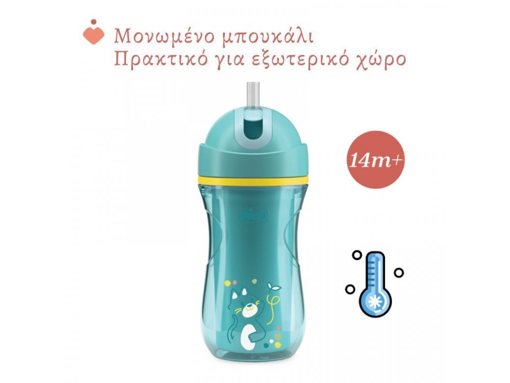 Chicco Sport Εκπαιδευτικό Ποτήρι Με Καλαμάκι Για 14m+, Τιρκουάζ, 260ml