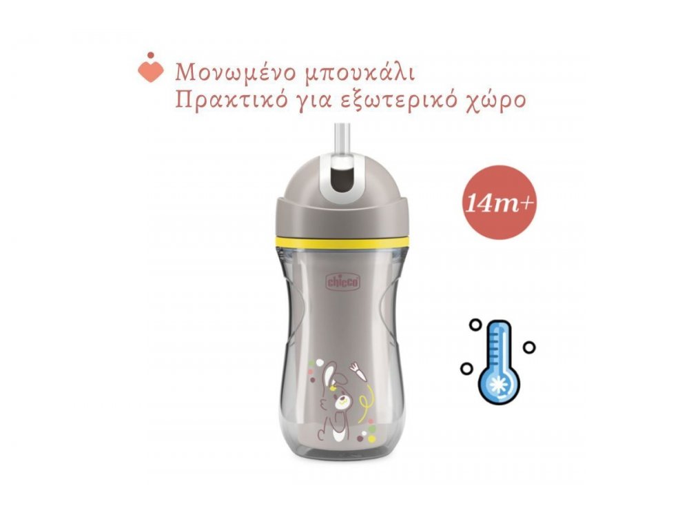 Chicco Sport Εκπαιδευτικό Ποτήρι Με Καλαμάκι Για 14m+, Γκρί, 260ml