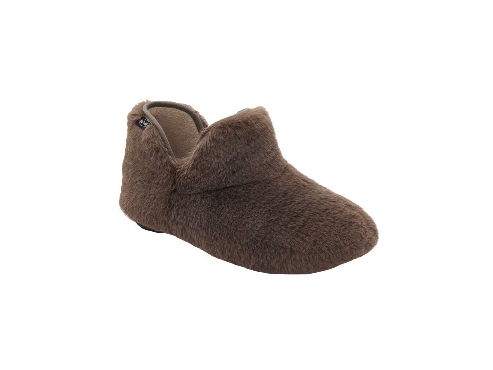 Scholl Molly Bootie Brown Γυναικείες Καφέ Παντόφλες Με Συνθετική Γούνα, No38