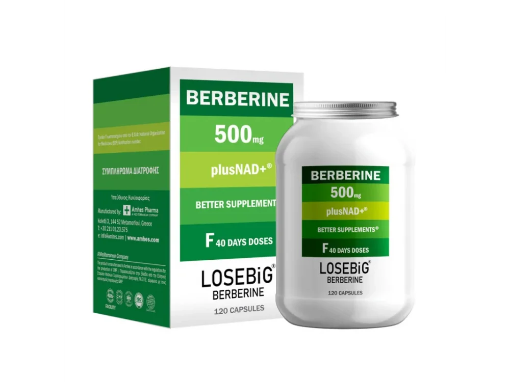 Losebig Berberine 500mg Plus Nad, Συμπλήρωμα Διατροφής Βερβερίνης & Ενζύμου NAD, 120caps