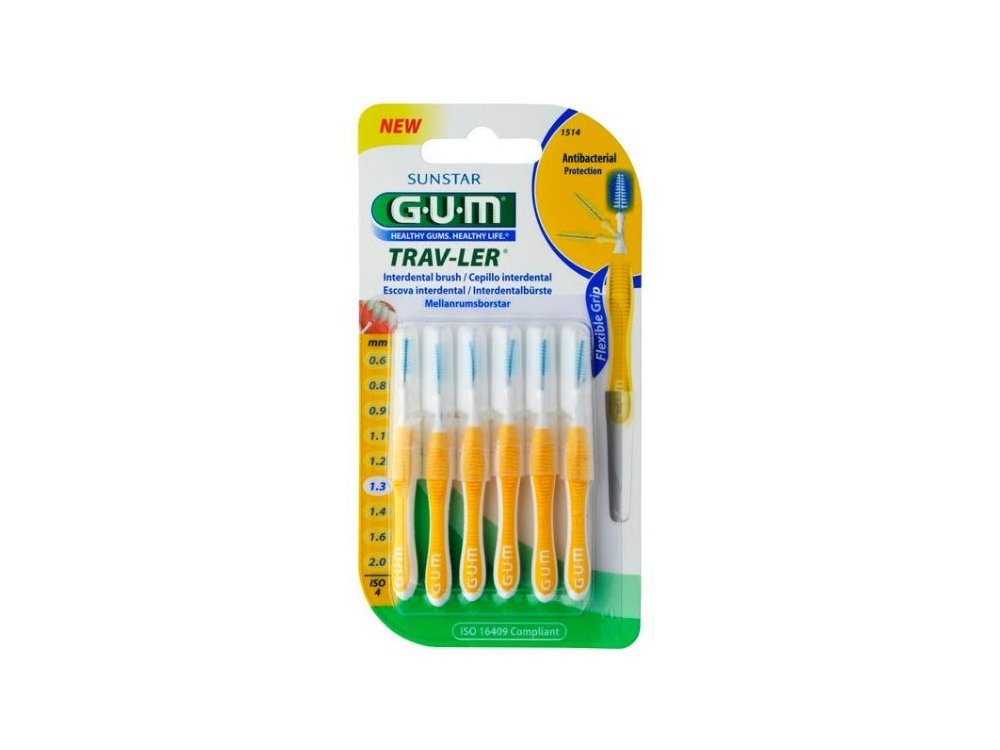 Gum Trav-ler Interdental Brush (1514), Μεσοδόντιο Βουρτσάκι 1.3mm Κίτρινο, 6τμχ