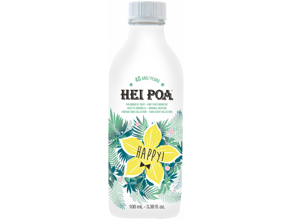 Hei Poa Monoi Oil Tiara-Happy, Ενυδάτωση & Θρέψη για Μαλλιά & Σώμα, με άρωμα Βανίλιας & Φρούτων, 100ml