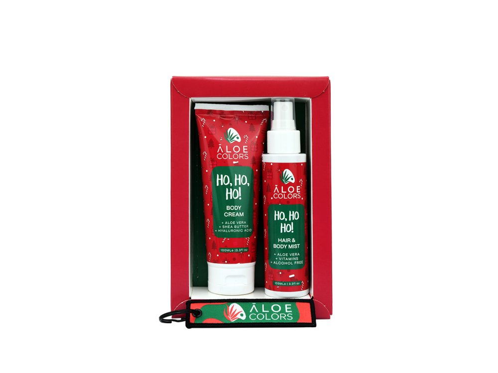 Aloe+Colors Ho Ho Ho! Gift Set Hair and Body Mist & Body Cream, Σπρέι Μαλλιών-Σώματος 100ml & Κρέμα Σώματος, 100ml & Δώρο Μπρελόκ