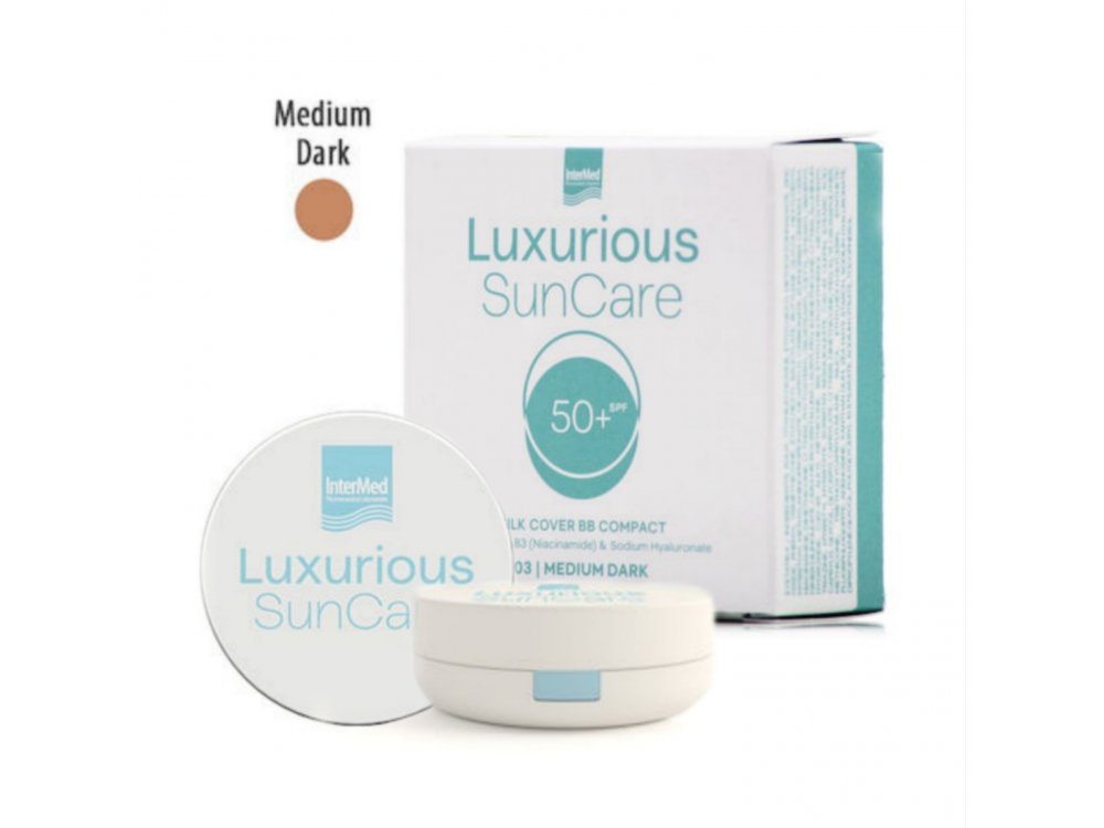 Intermed Luxurious Sun Care Silk Cover BB Compact Medium Dark SPF50+ Πούδρα Υψηλής Αντηλιακής Προστασίας για Κάλυψη των Ατελειών & Φυσικό Ματ Αποτέλεσμα, 12gr