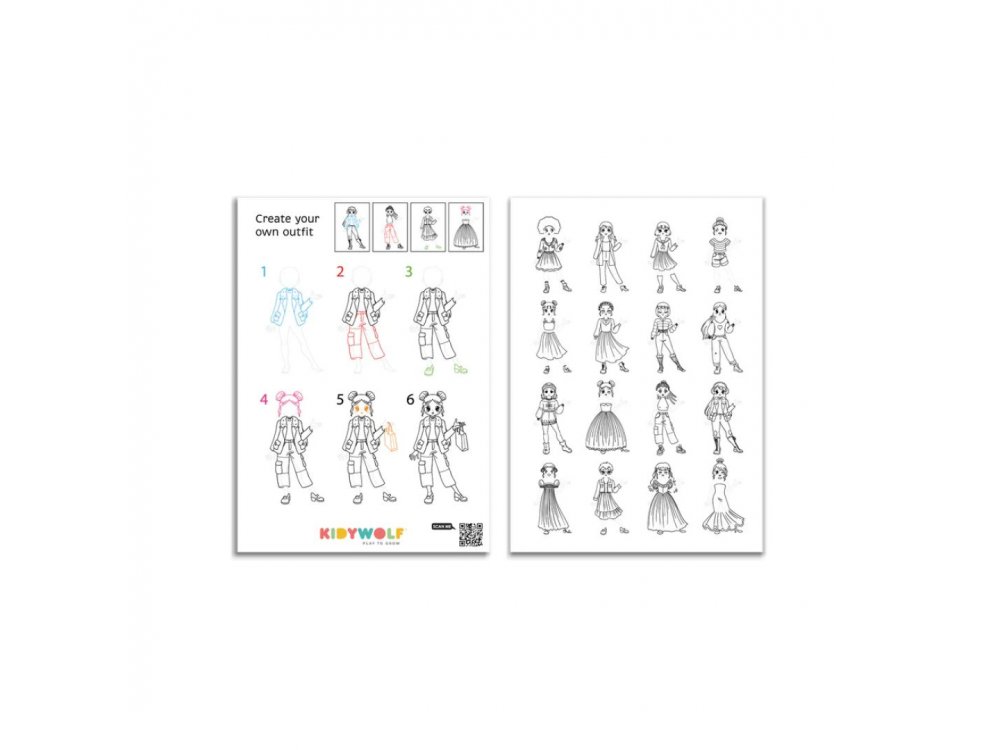 KIDYWOLF: Tablet ζωγραφικής με φως, 2 όψεων με οθόνη LΕD & μαυροπίνακα- Σχέδιο Μόδας, 1τμχ