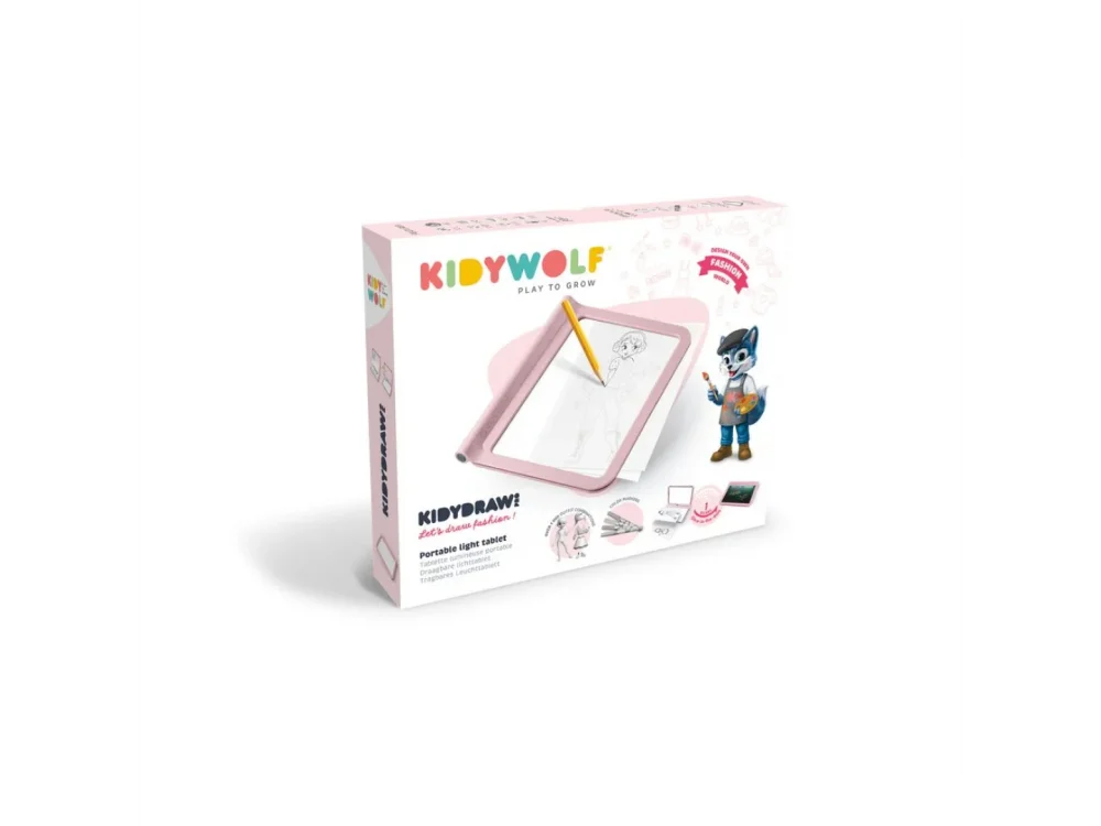 KIDYWOLF: Tablet ζωγραφικής με φως, 2 όψεων με οθόνη LΕD & μαυροπίνακα- Σχέδιο Μόδας, 1τμχ