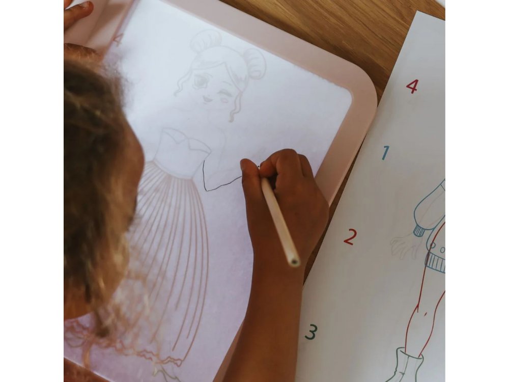 KIDYWOLF: Tablet ζωγραφικής με φως, 2 όψεων με οθόνη LΕD & μαυροπίνακα- Σχέδιο Μόδας, 1τμχ