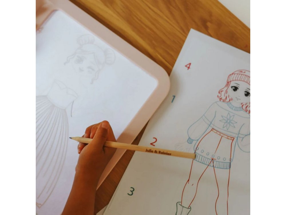 KIDYWOLF: Tablet ζωγραφικής με φως, 2 όψεων με οθόνη LΕD & μαυροπίνακα- Σχέδιο Μόδας, 1τμχ