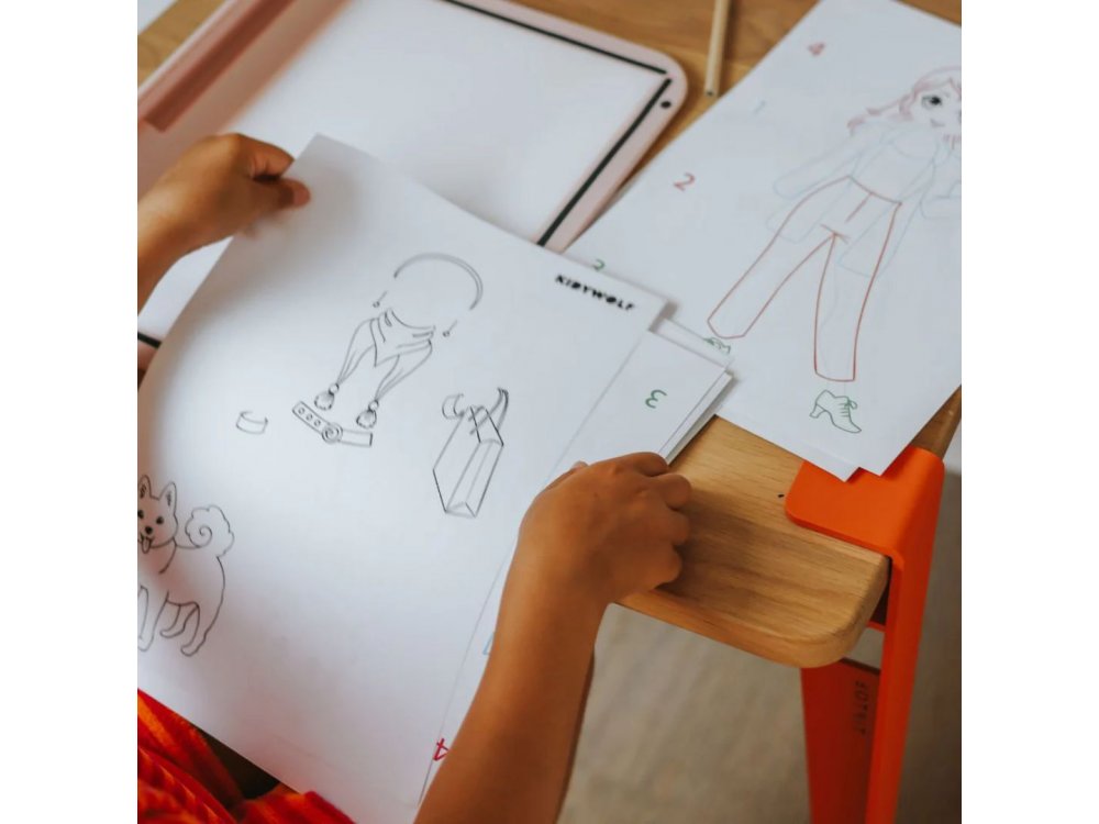 KIDYWOLF: Tablet ζωγραφικής με φως, 2 όψεων με οθόνη LΕD & μαυροπίνακα- Σχέδιο Μόδας, 1τμχ