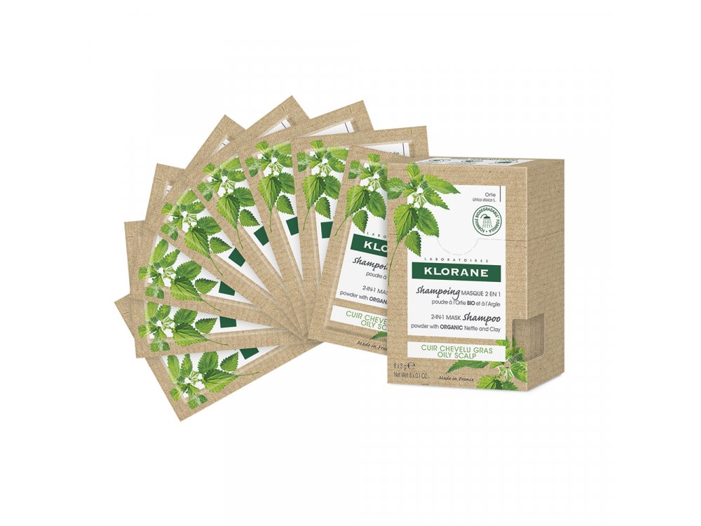 Klorane Ortie Σαμπουάν Mάσκα 2 σε 1 για Λιπαρά Μαλλιά με Τσουκνίδα 8*3gr