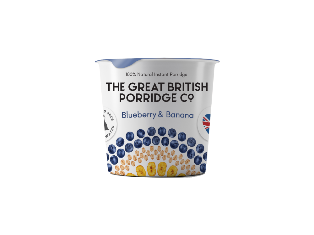 The Great British Porridge Co, Pot Blueberry & Banana, Νιφάδες Βρώμης με Γεύση Mύρτιλο & Μπανάνα, Χωρίς Γλουτένη, 60gr