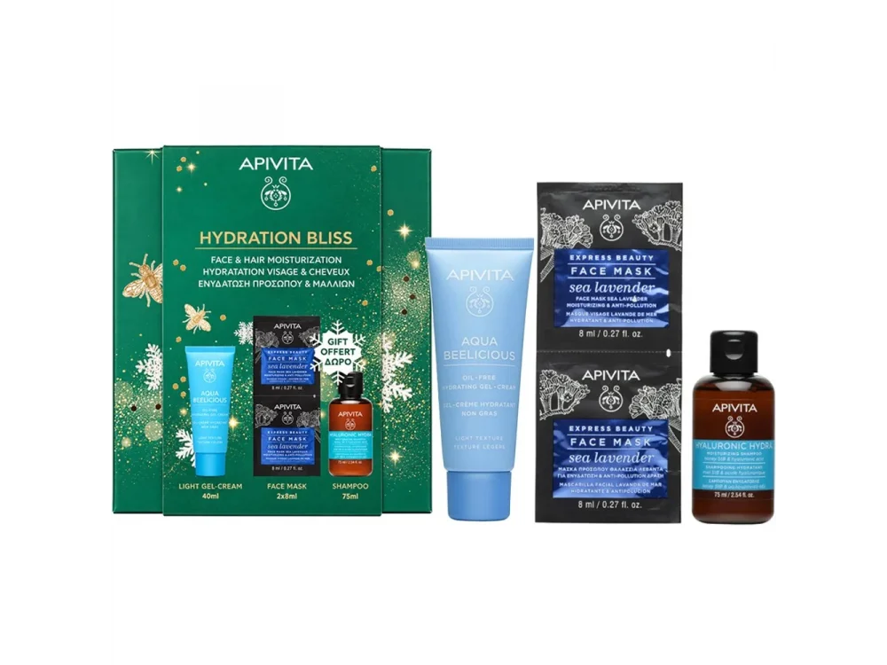 Apivita Promo Aqua Beelicious Oil-Free Hydrating Gel-Cream, 40ml & Δώρο Express Beauty Sea Lavender Face Mask, 2x8ml & Δώρο Hyaluronic Hydra Shampoo Travel Size, 75ml