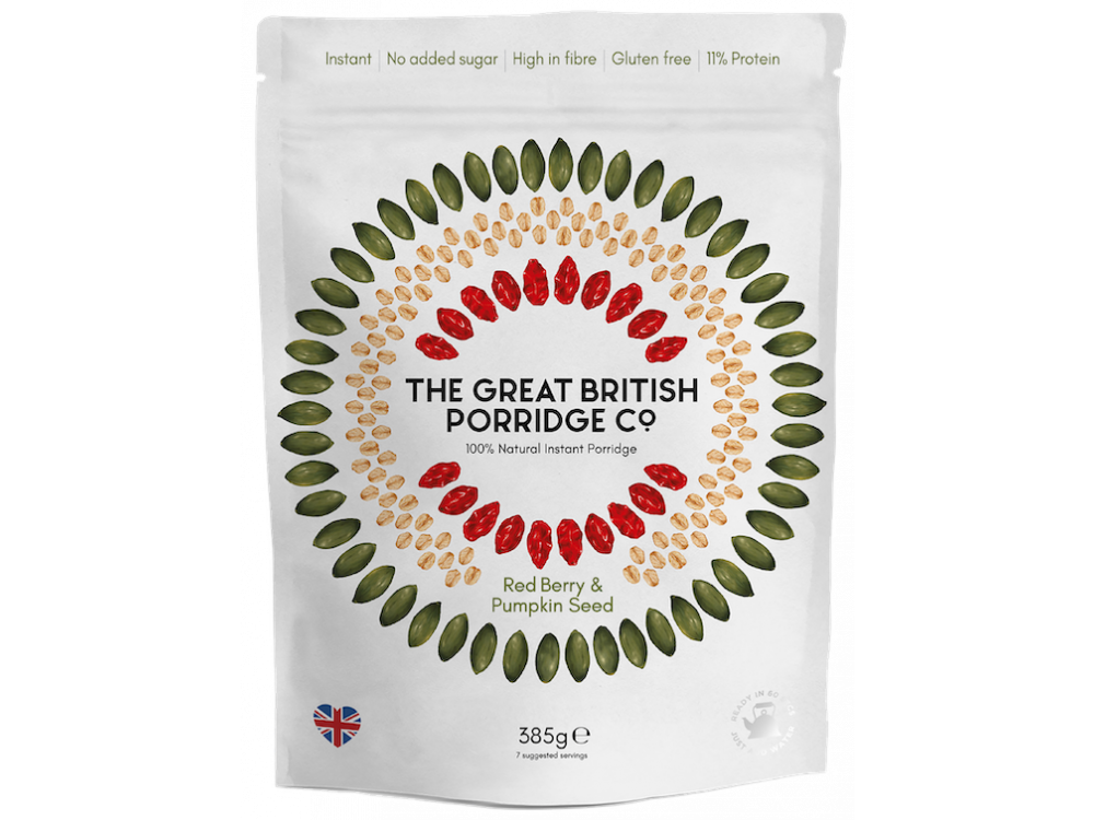 The Great British Porridge Co, Bag Berry & Pumpkin Seed, Νιφάδες Βρώμης με Γεύση Goji berries & σπόροι Κολοκύθας, Χωρίς Γλουτένη, 385gr