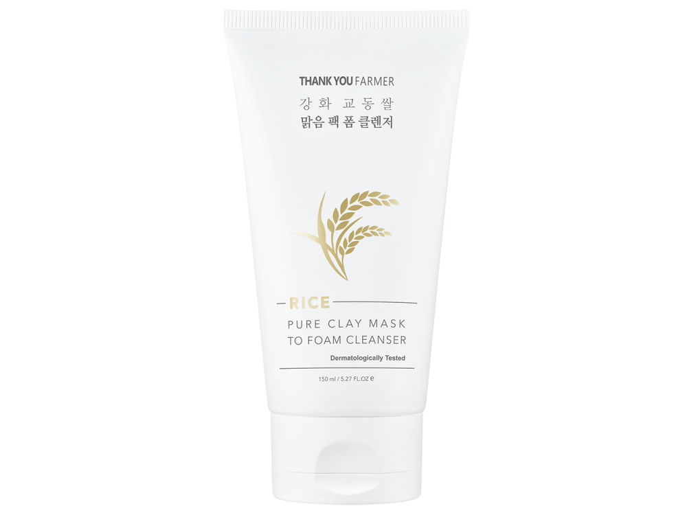 Thank You Farmer Rice Pure Clay Mask to Foam Cleanser, Αφρώδες Καθαριστικό Προσώπου, 150ml