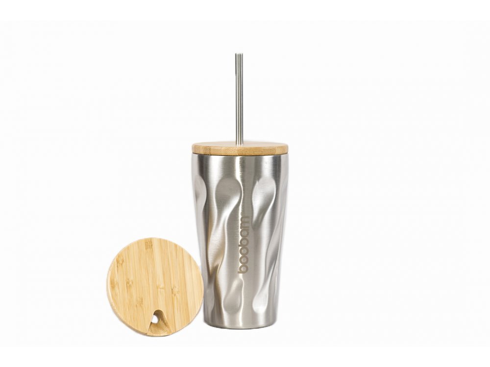 Boobam Cup Ποτήρι Θερμός 450ml, Ασημί