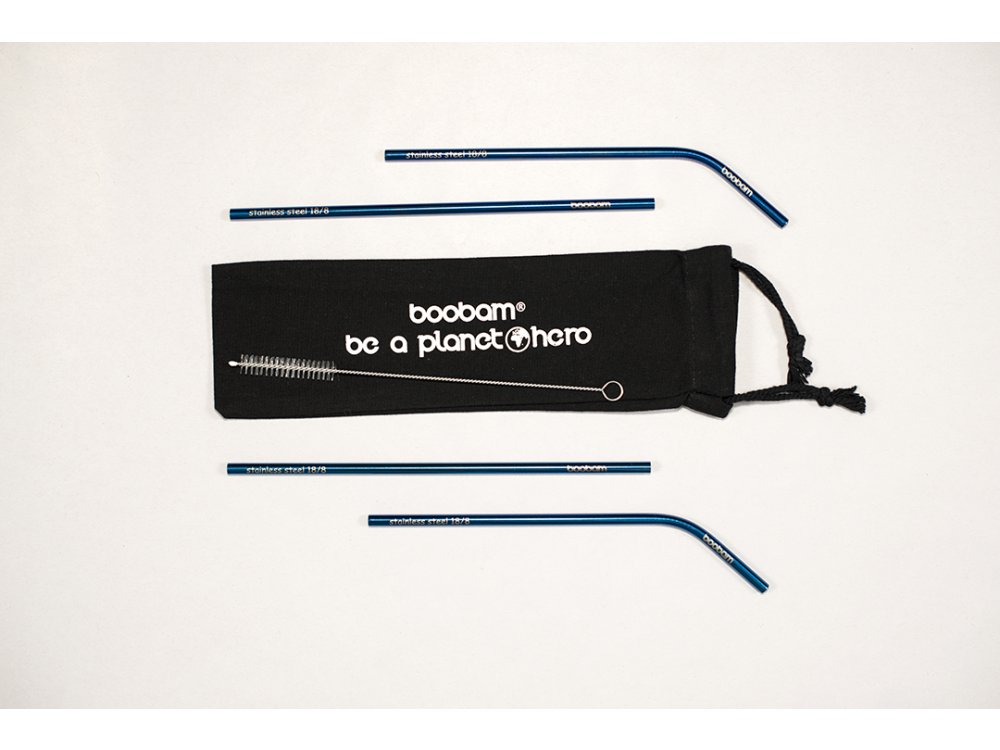 Boobam Metal Straw Color Χρωματιστά Καλαμάκια από Ανοξείδωτο Ατσάλι, Μπλέ