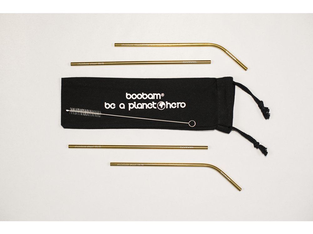 Boobam Metal Straw Color Χρωματιστά Καλαμάκια από Ανοξείδωτο Ατσάλι, Χρυσό