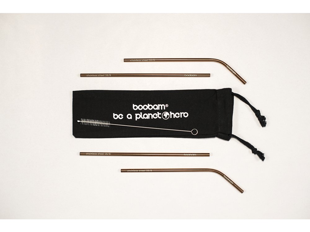 Boobam Metal Straw Color Χρωματιστά Καλαμάκια από Ανοξείδωτο Ατσάλι, Ροζ Χρυσό