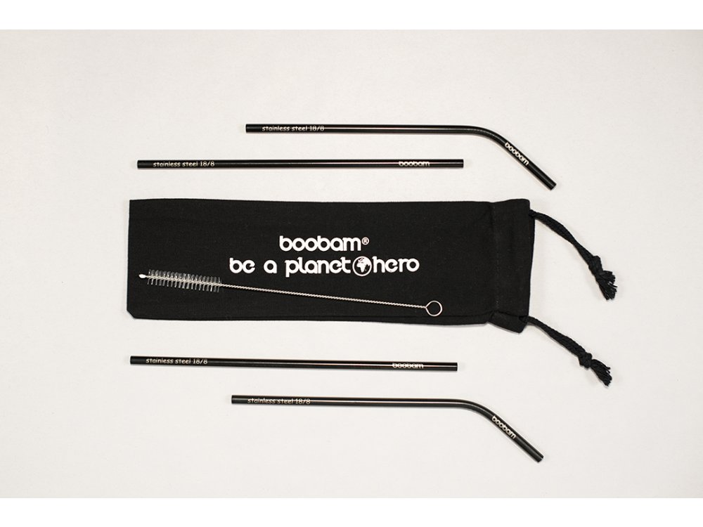 Boobam Metal Straw Color Χρωματιστά Καλαμάκια από Ανοξείδωτο Ατσάλι, Μαύρο
