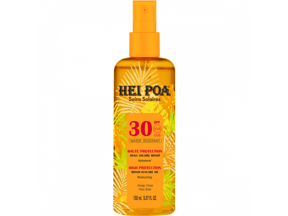 Hei Poa Monoi Oil Tiare SPF30 Spray, Ανάλαφρο Αδιάβροχο Αντηλιακό Ξηρό Λάδι Monoi, με άρωμα Tiare, 150ml