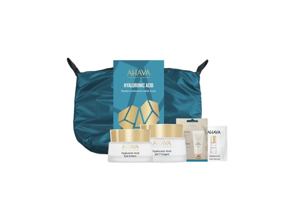 Ahava X-Mas Hyaluronic Acid Promo Set, 24ωρη Ενυδατική Κρέμα 50ml & Κρέμα Ματιών 15ml & Scrub Προσώπου 8ml & Δείγμα Ορού 2ml σε νεσεσέρ