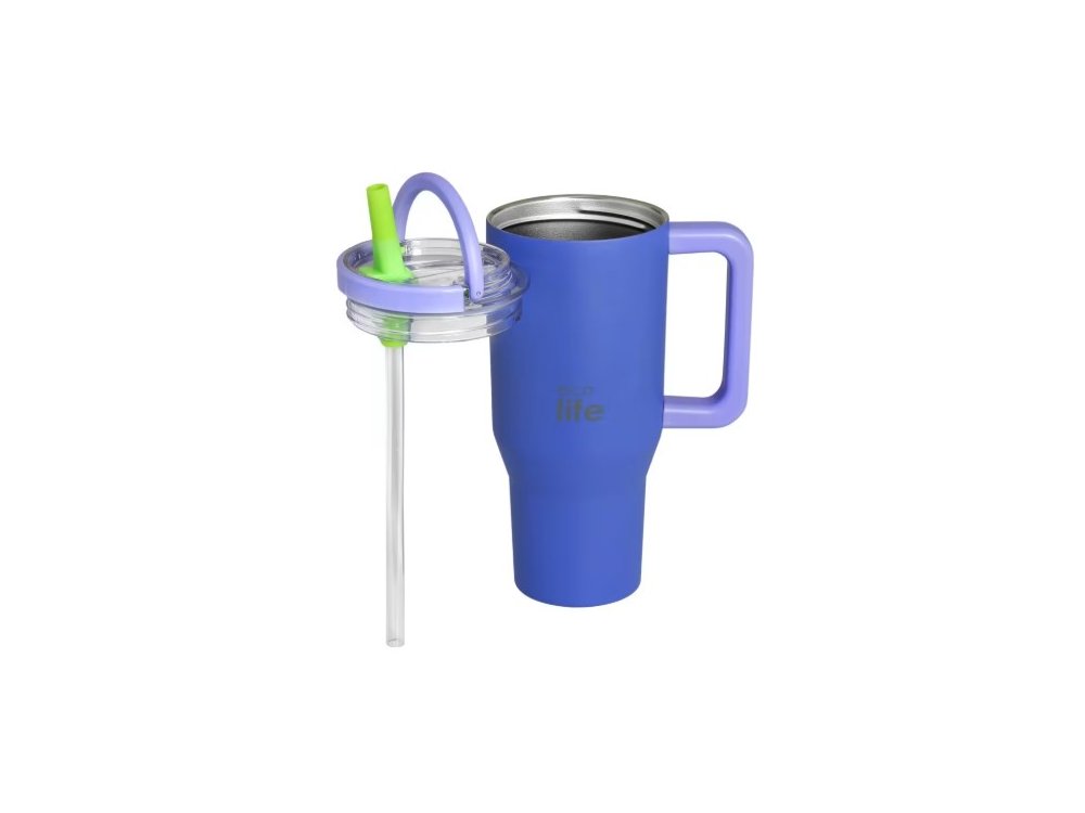 Eco Life 2Handles Lid Tumbler Blue-Purple, Ανοξείδωτο Ποτήρι Θερμός με Στόμιο, 900ml