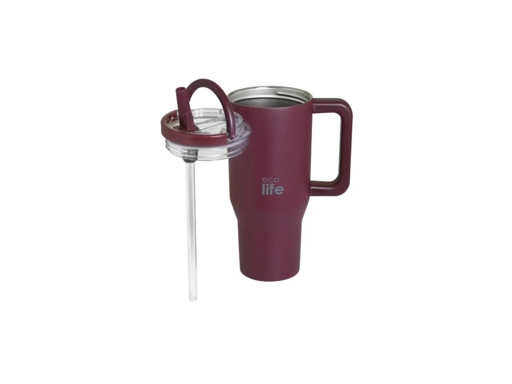 Eco Life 2Handles Lid Tumbler Cranberry, Ανοξείδωτο Ποτήρι Θερμός με Στόμιο, 900ml