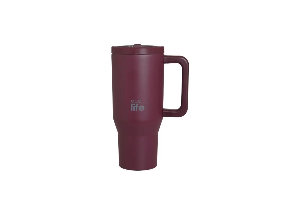 Eco Life 2Handles Lid Tumbler Cranberry, Ανοξείδωτο Ποτήρι Θερμός με Στόμιο, 900ml