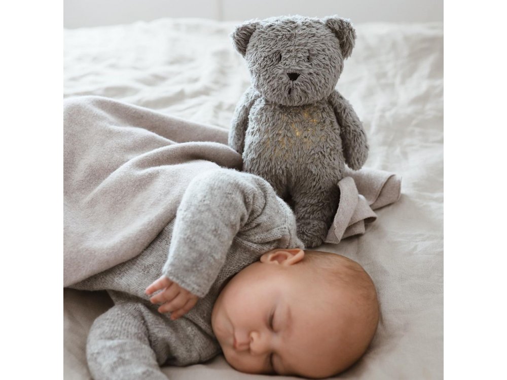 Moonie 2.0: Επαναφορτιζόμενο βοήθημα ύπνου με Ηχογράφηση & Αισθητήρα κλάματος, Οργανικό βαμβάκι, Gray, 1τμχ