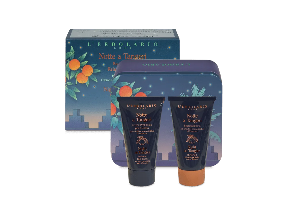 L'erbolario Notte a Tangeri Beauty Box Relax Dei Sensi μεταλλικό σετ με Αφρόλουτρο, 75ml & Αρωματική Κρέμα Σώματος, 75ml