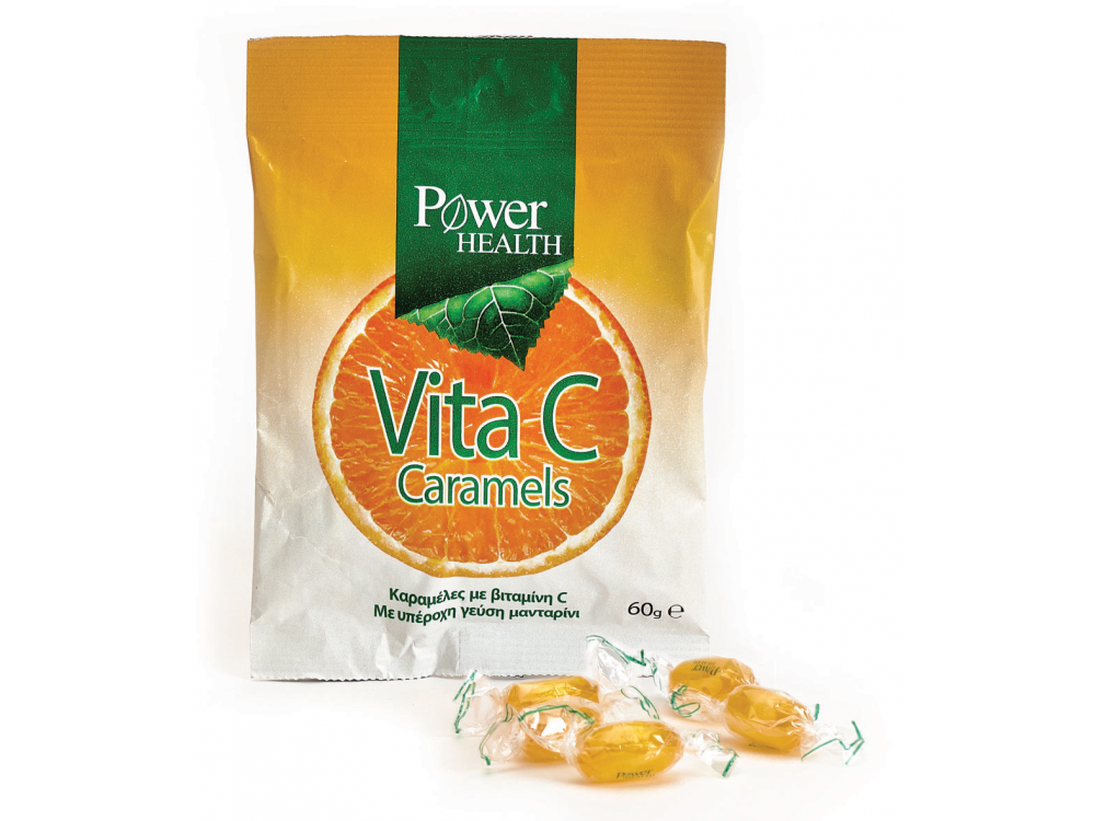 Power Health Vita C Caramels Ενίσχυση της Άμυνας, Προστασία από Ιώσεις & Κρυολογήματα - Γεύση Μανταρίνι, 60gr