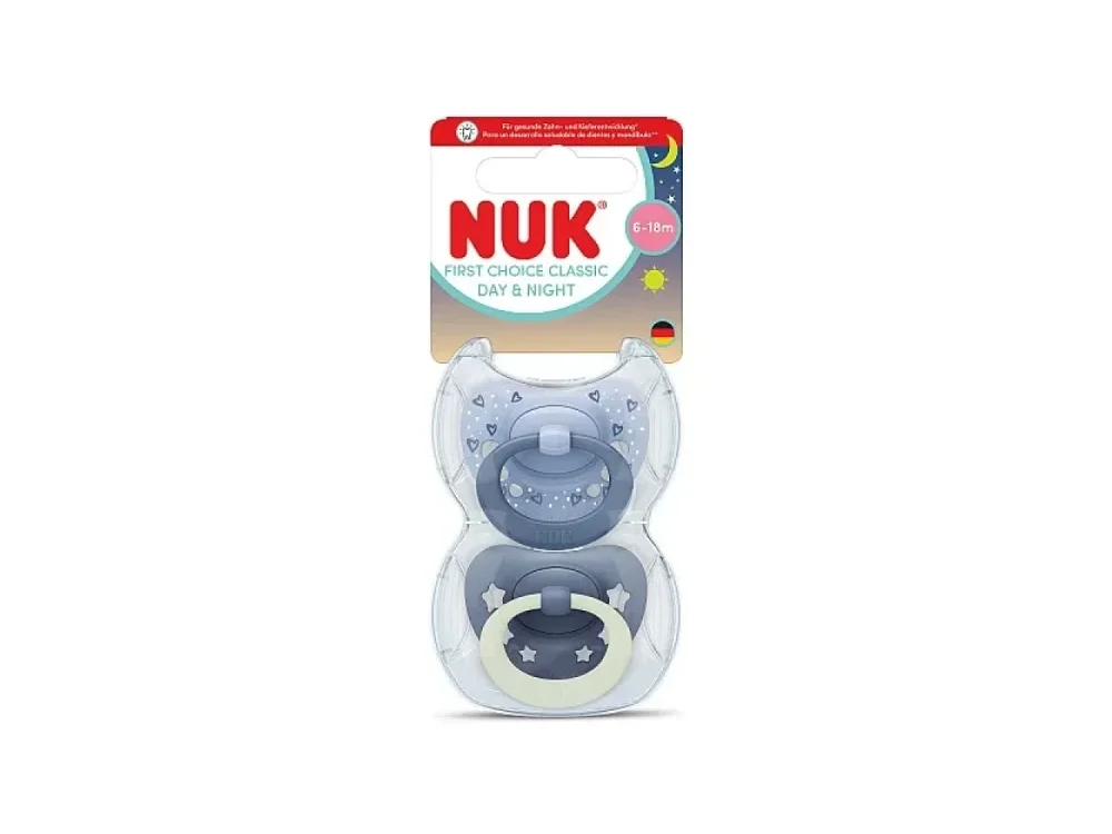 Nuk First Choice Classic Day & Night Πιπίλες Σιλικόνης Μπλε με Θήκη 6-18m, 2τμχ