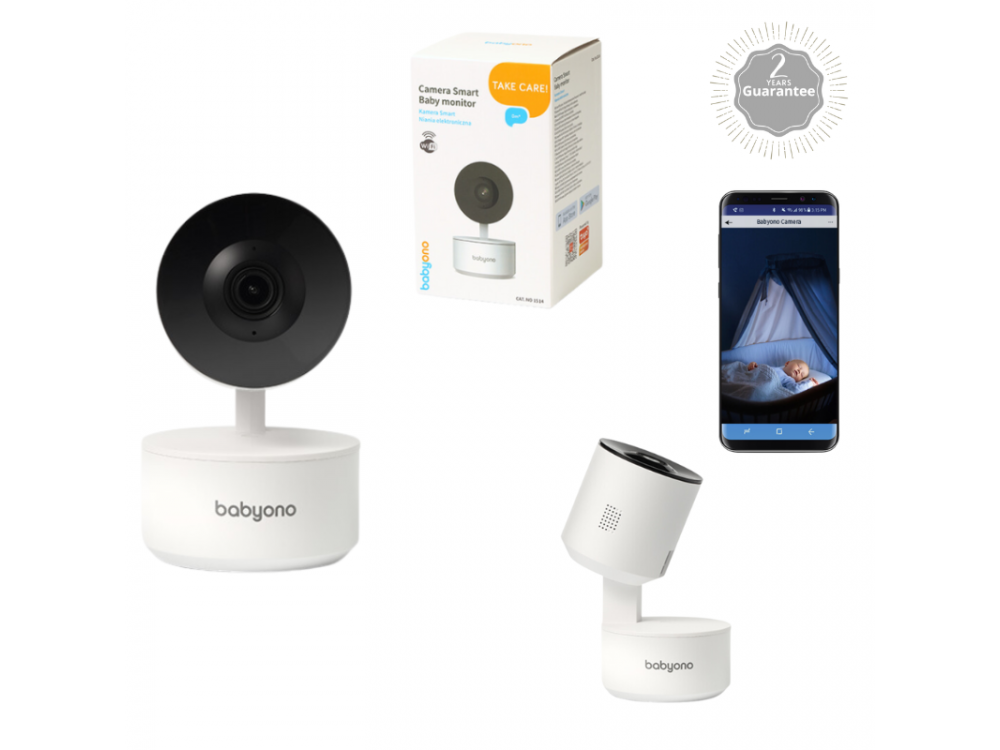 BabyOno: Περιστρεφόμενη κάμερα/ Baby monitor με ενδοεπικοινωνία- Full HD ανάλυση- Νυχτερινή λήψη & καταγραφή, 1 τμχ