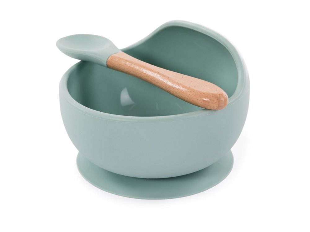 Bo Jungle: Μπολ Σιλικόνης με βεντούζα και κουτάλι-Μπλε, 1τμχ