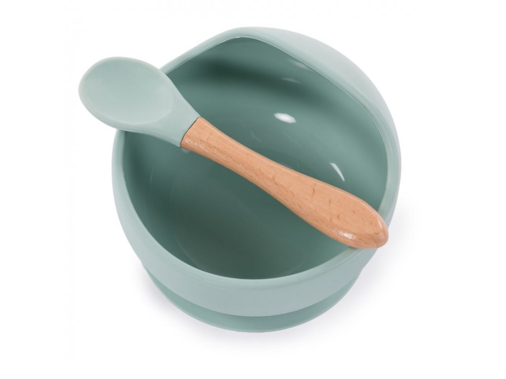 Bo Jungle: Μπολ Σιλικόνης με βεντούζα και κουτάλι-Μπλε, 1τμχ
