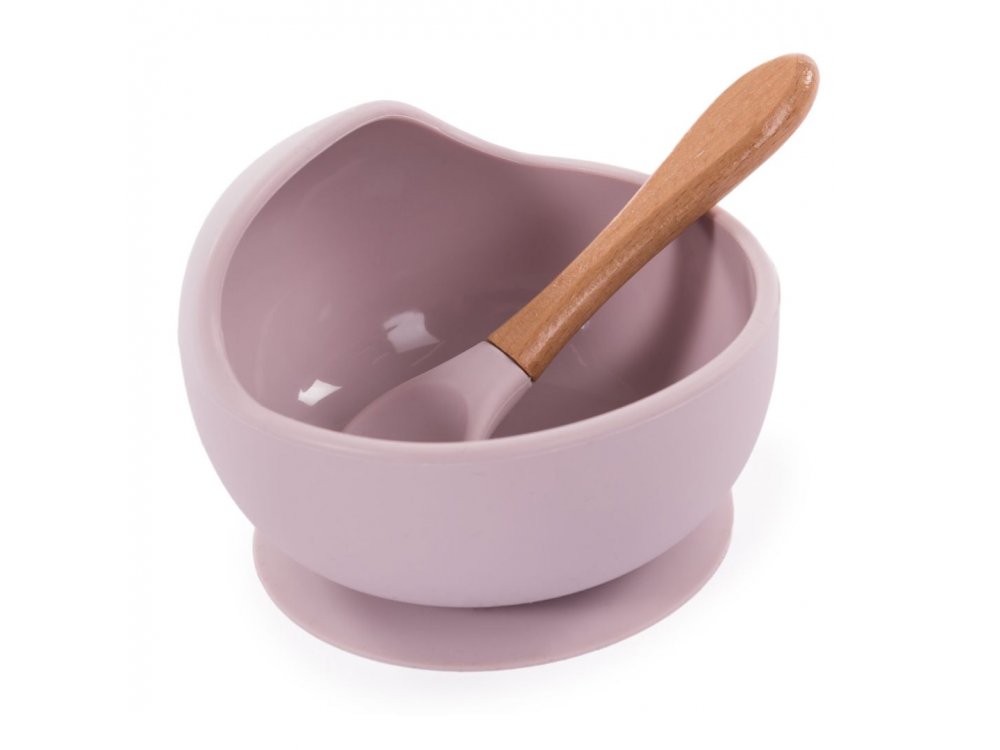 Bo Jungle: Μπολ Σιλικόνης με βεντούζα και κουτάλι-Ροζ, 1τμχ