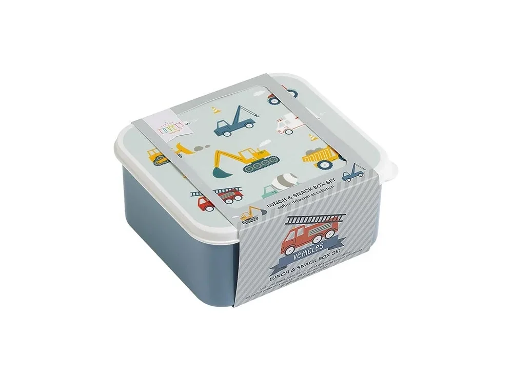 A Little Lovely, δοχεία φαγητού Lunch Box & Snack Box Vehicles, Σετ 4τμχ