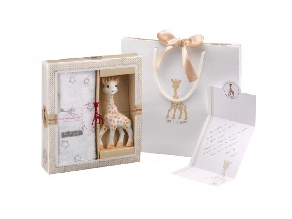 Sophie La Girafe, Σετ δώρου με την Σόφι Καμηλοπάρδαλη & μουσελίνα διαστάσεων 120x120
