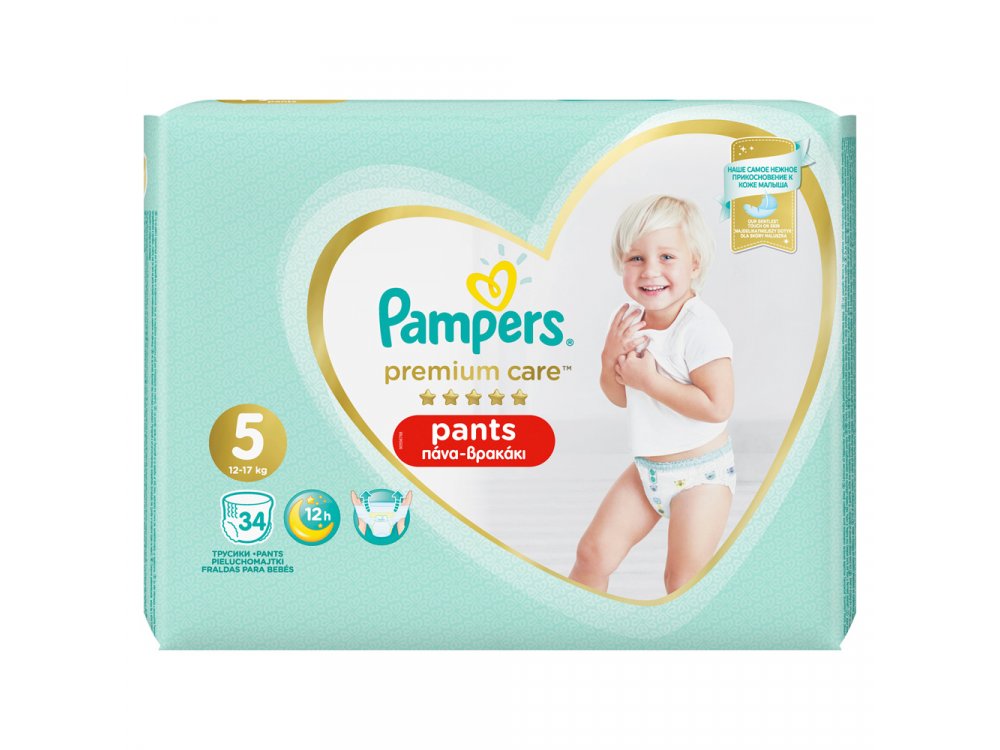 Pampers Premium Care Pants No.5 (12-17kg) Πάνες Βρακάκι, 34τμχ