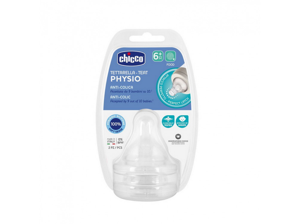 Chicco Physio Teat Anti-Colic, Θηλή Σιλικόνης P5 Ροή Φαγητού, 6m+, 2τμχ