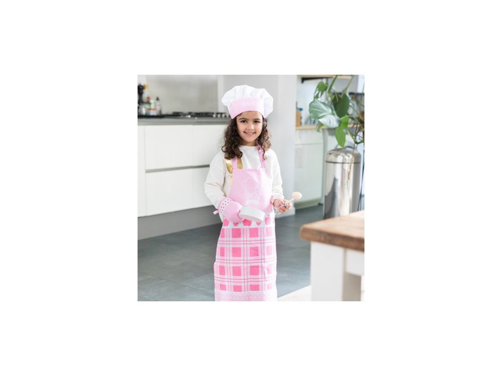New Classic Toys Bon Appetit Apron Pink, Σετ Ποδιά-Σκούφος-Γάντια μαγειρικής 36m+, 3pcs
