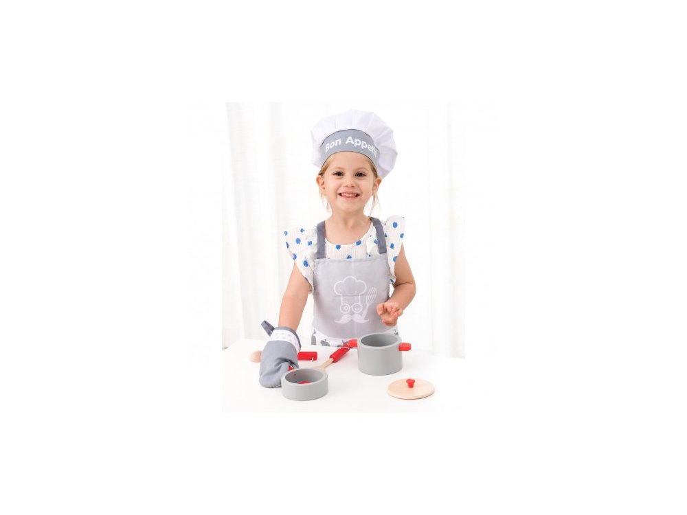 New Classic Toys Bon Appetit Apron White, Σετ Ποδιά-Σκούφος-Γάντια μαγειρικής 36m+, 3pcs