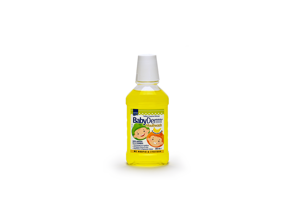 InterMed Babyderm Mouthwash, Καθημερινό Παιδικό Φθοριούχο Στοματικό Διάλυμα, με Γεύση Μπανάνα, 250ml