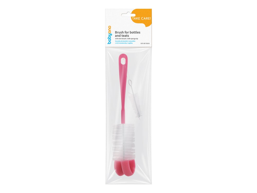 BabyOno Brush Bottlle, Σετ βούρτσα με βουρτσάκι και σφουγγαράκι για μπουκάλια και θηλές, 1τμχ