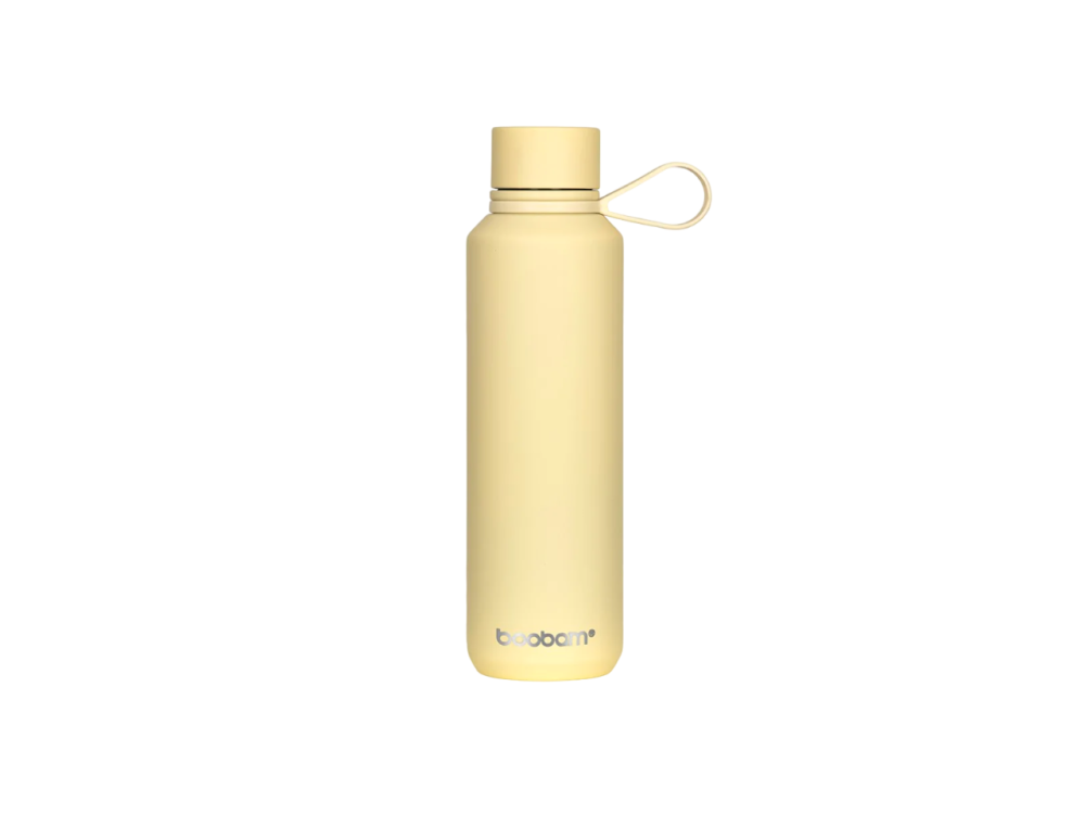 Boobam Bottle sleek, Ανοξείδωτο Μπουκάλι Θερμός με Καπάκι Grip, Cream Yellow, 600ml