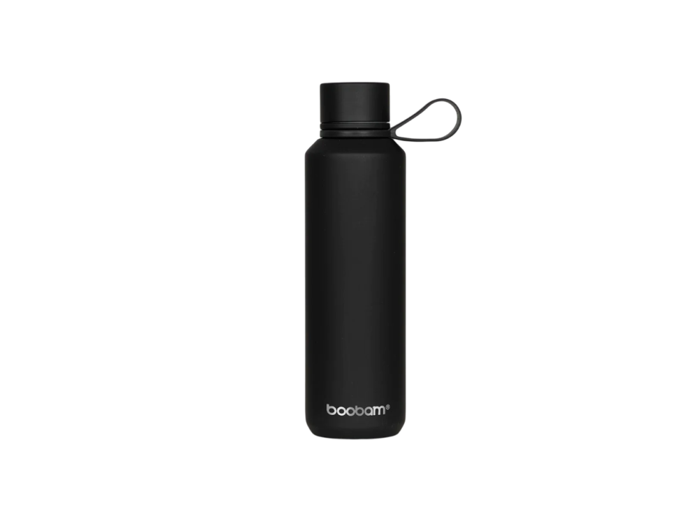 Boobam Bottle sleek, Ανοξείδωτο Μπουκάλι Θερμός με Καπάκι Grip, Charcoal Black, 600ml