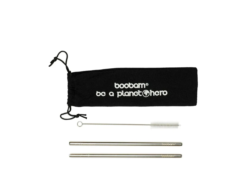 Boobam Straw Metal Wide, Καλαμάκια από Ανοξείδωτο Ατσάλι, Black, 2τμχ