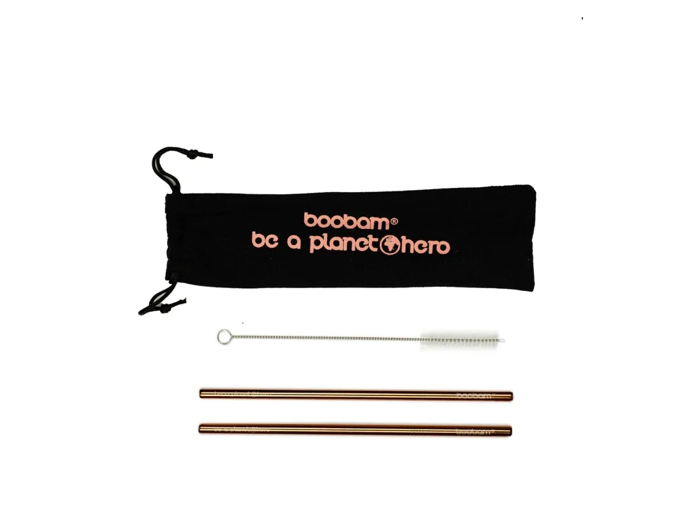 Boobam Straw Metal Wide, Καλαμάκια από Ανοξείδωτο Ατσάλι, Rose Gold, 2τμχ