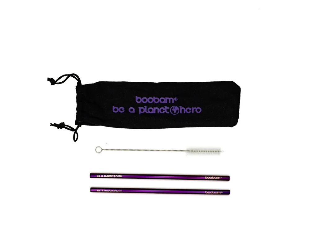 Boobam Straw Metal Wide, Καλαμάκια από Ανοξείδωτο Ατσάλι, Purple, 2τμχ