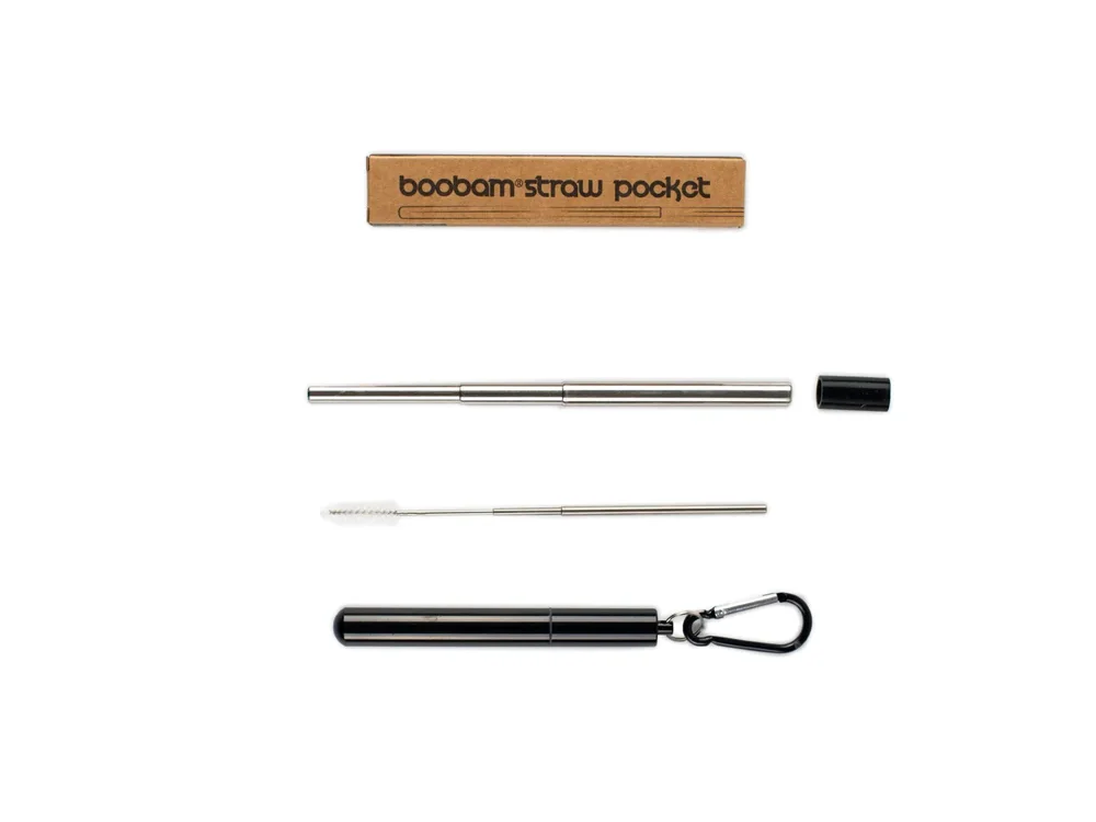 Boobam Straw Pocket, Πτυσσόμενο Καλαμάκι, Black, 1τμχ